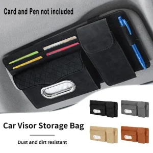 Leather Car Visor Organizer –Sunglass Holder &Pen Slot for Easy Access & Storage