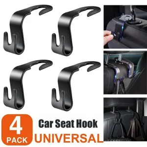4x Black Car Seat Back Headrest Hooks Hanger Holder for Cloth Grocery Bag Purse